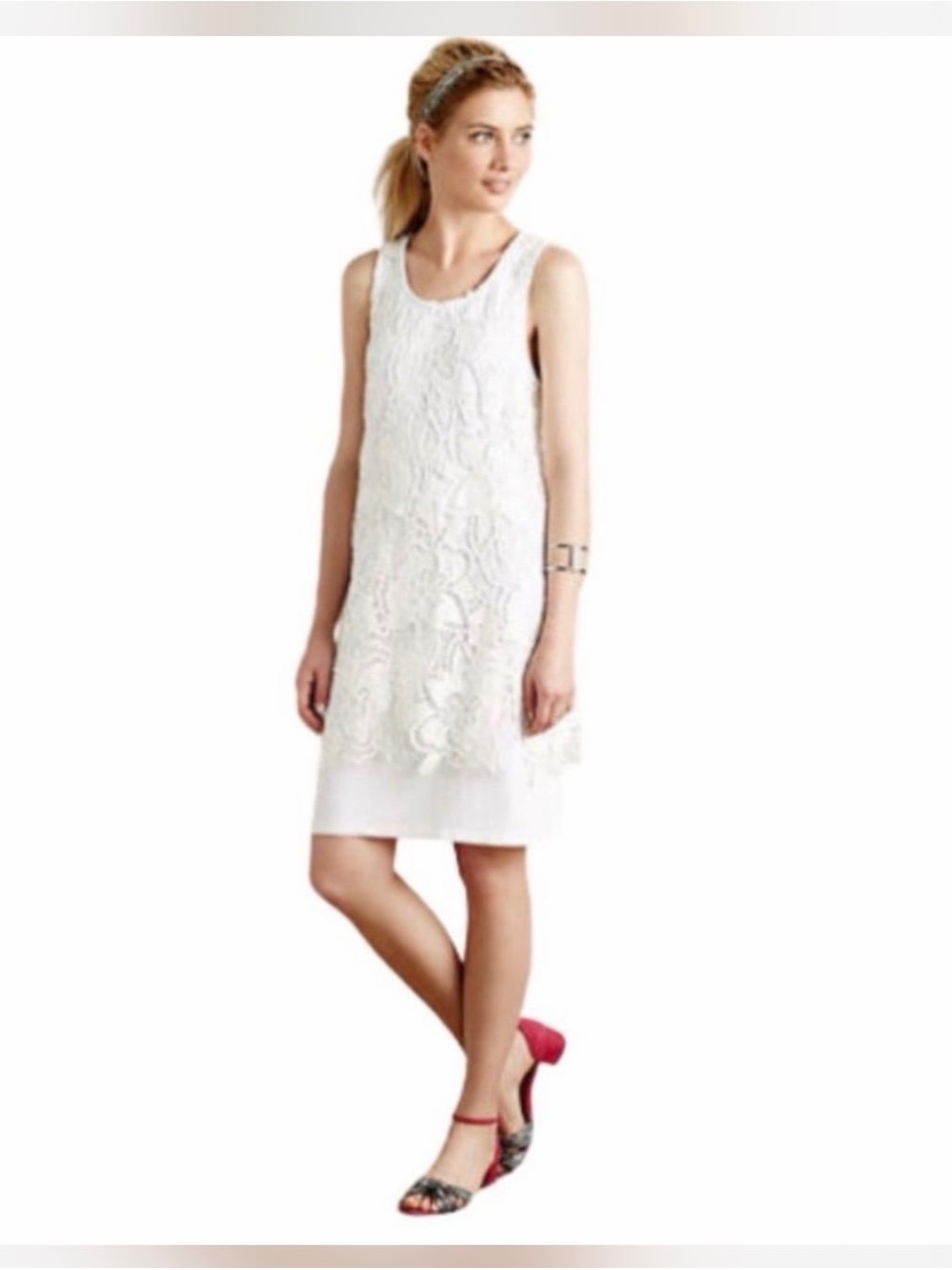 Anthropologie Dolan Ingela White Lace Overlay Shift Dress